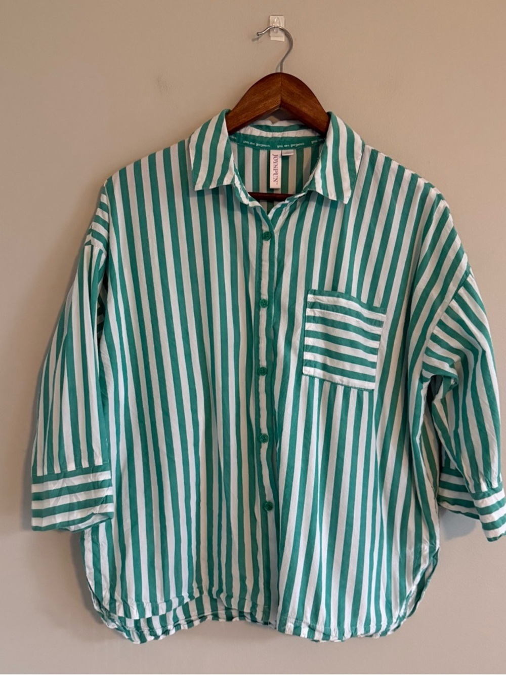 Striped Green & White Button-Down Shirt - Relaxed Fit - Picture 2 of 8